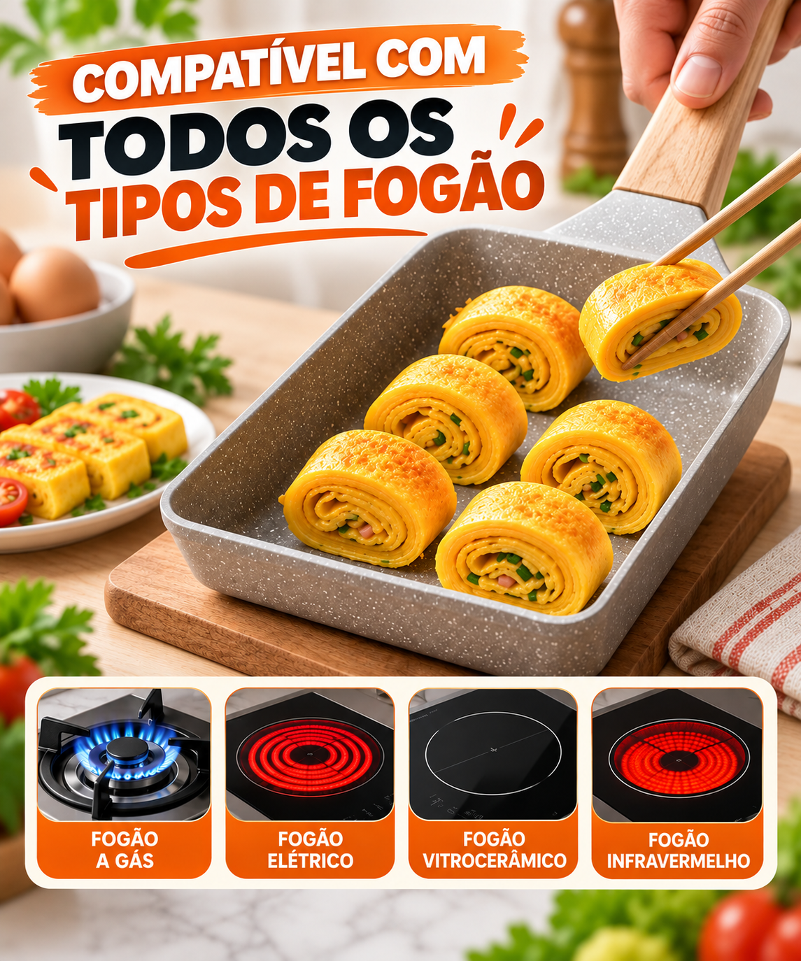 🍳 Frigideira de Pedra Multifunções | Antiaderente e compatível com todos os fogões: gás, elétrico, indução, entre outros...