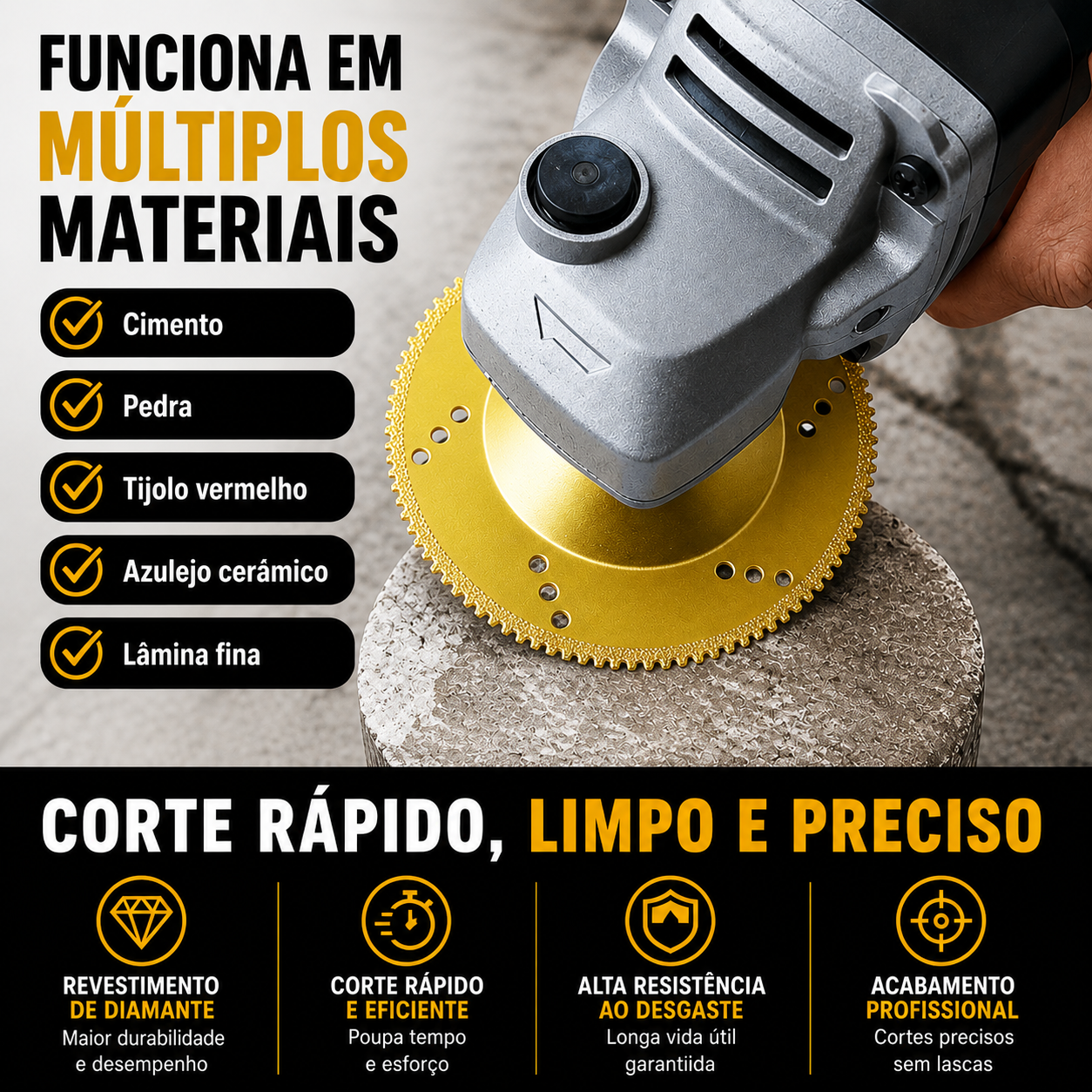 Disco Diamantado 5 em 1 – Corta, Lixa e Molda em Segundos
