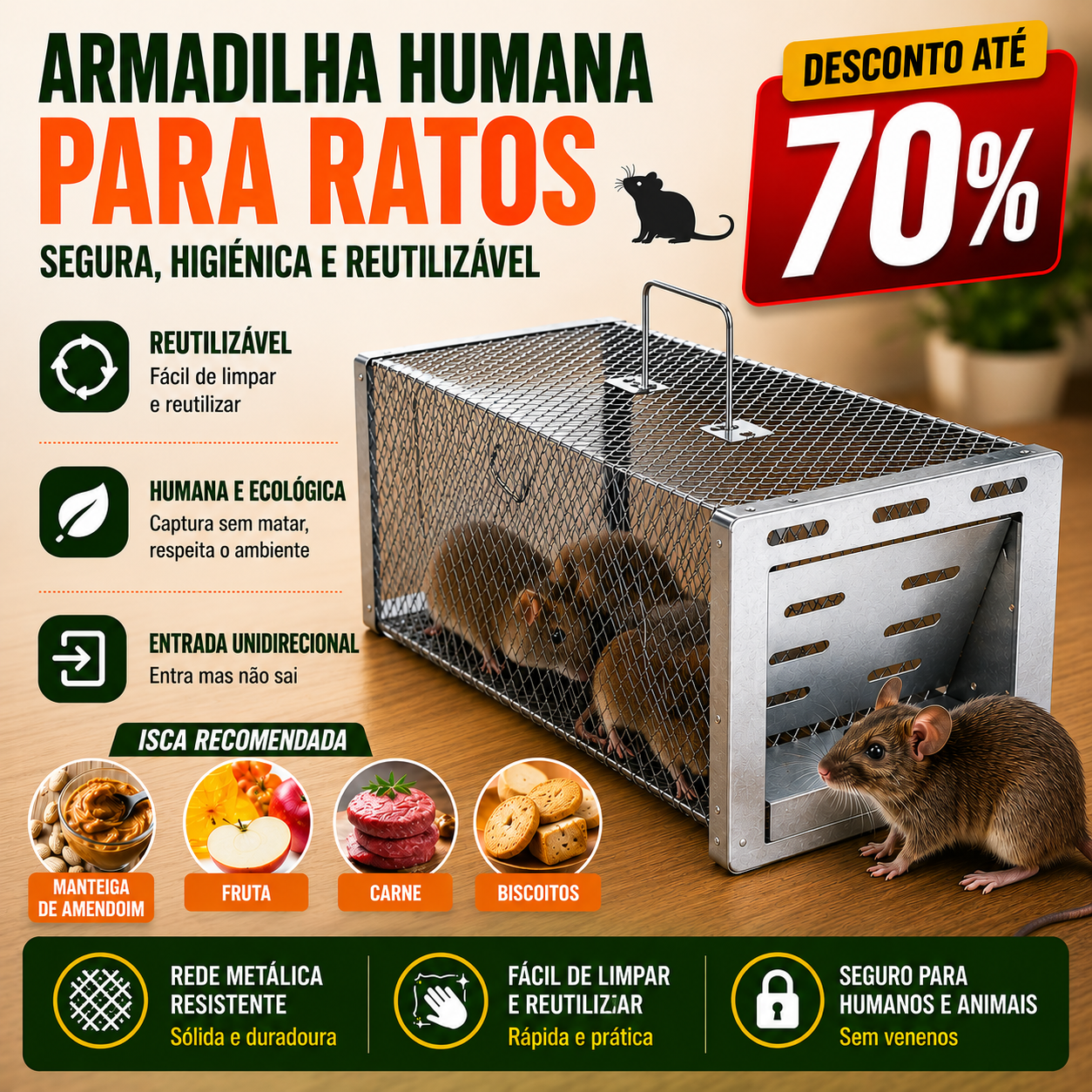 BestSeller™ - Gaiola Armadilha Humana Para Ratos, Ratinhos E Esquilos Vivos