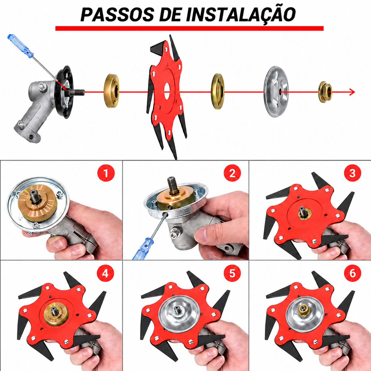 KIT COMPLETO COM TODOS OS ACESSÓRIOS - Cabeça de corte de 6 lâminas em aço manganês