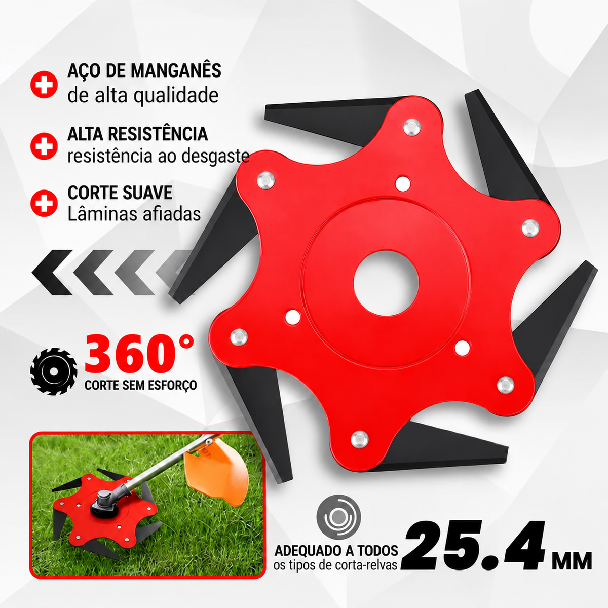 KIT COMPLETO COM TODOS OS ACESSÓRIOS - Cabeça de corte de 6 lâminas em aço manganês