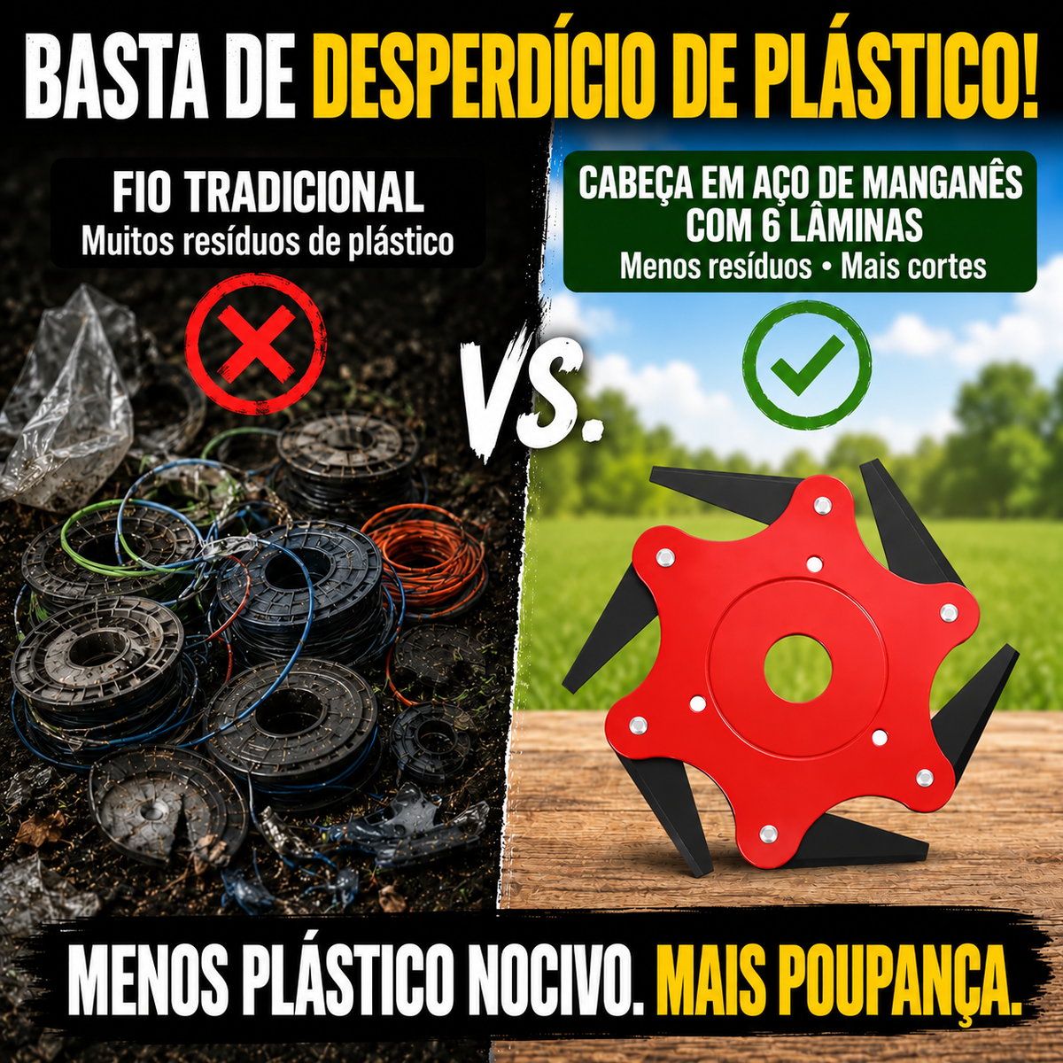 KIT COMPLETO COM TODOS OS ACESSÓRIOS - Cabeça de corte de 6 lâminas em aço manganês