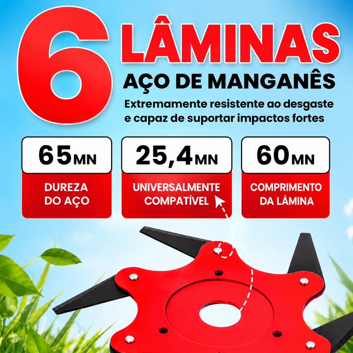 KIT COMPLETO COM TODOS OS ACESSÓRIOS - Cabeça de corte de 6 lâminas em aço manganês