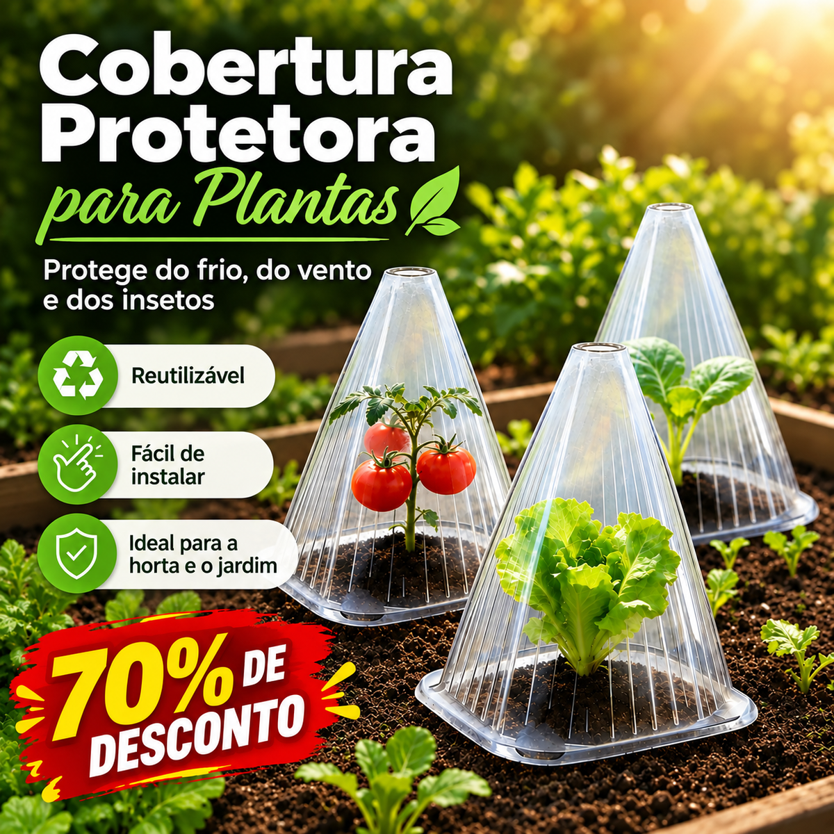🌱 Cobertura Protetora para Plantas – Reutilizável e Fácil de Instalar