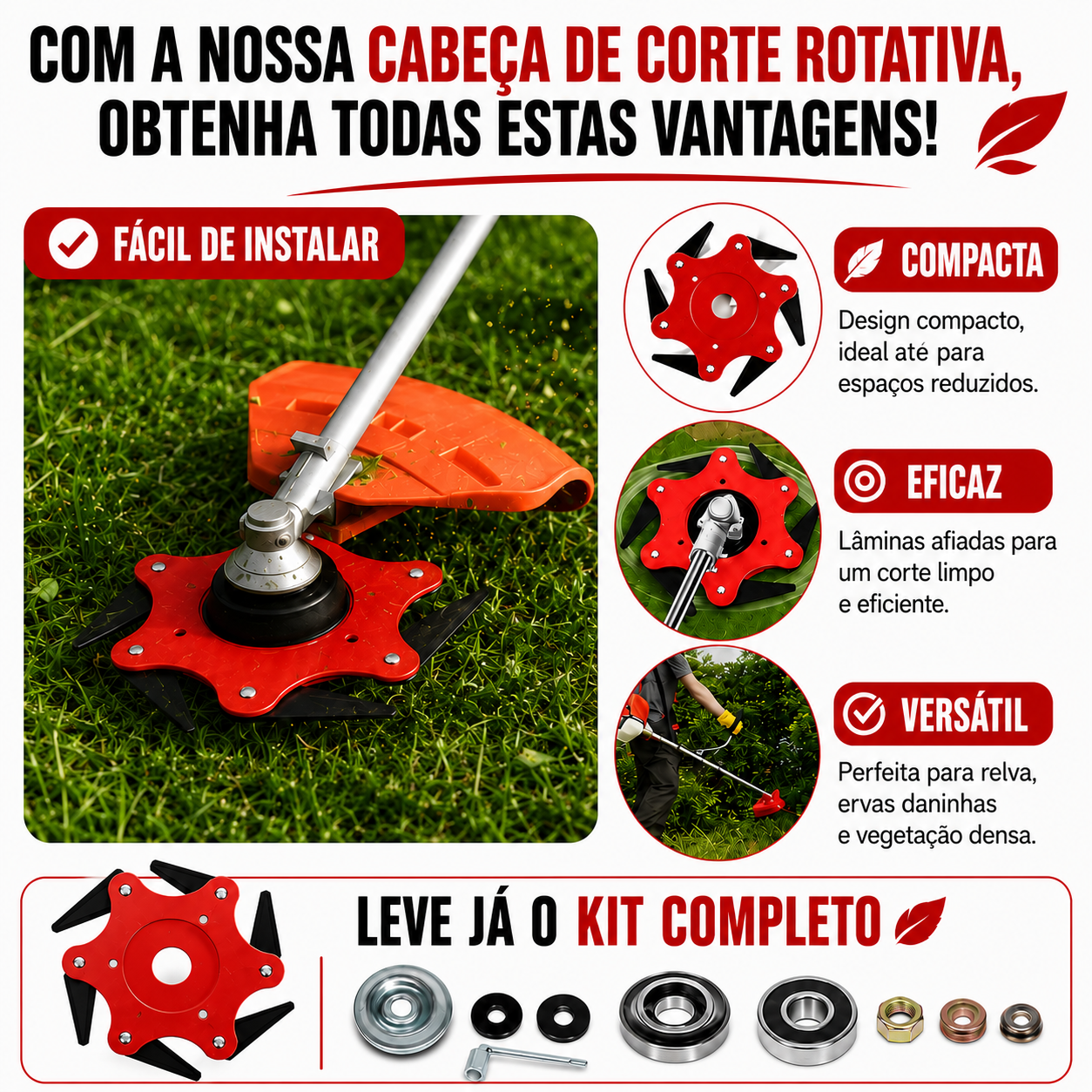 [🎁 4 acessórios incluídos] Cabeça de corte de 6 lâminas em aço manganês