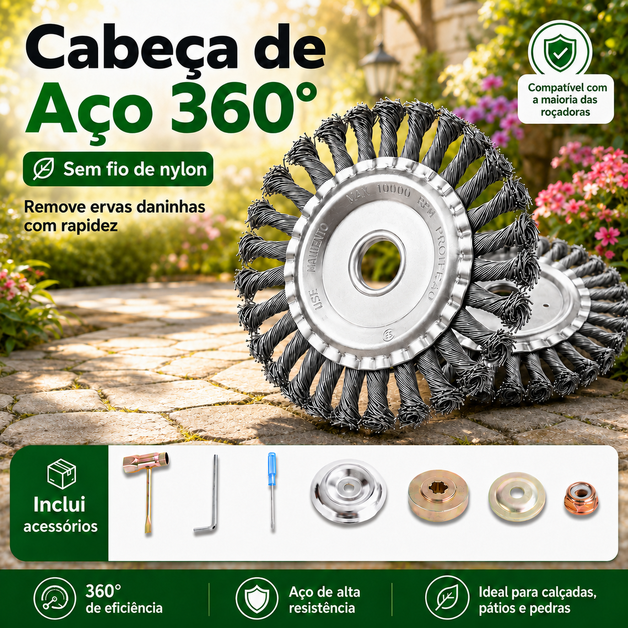 [🎁 7 ACESSÓRIOS INCLUÍDOS] Disco de Arame de Aço para Roçadora — Corte 360° | Compatível Universal