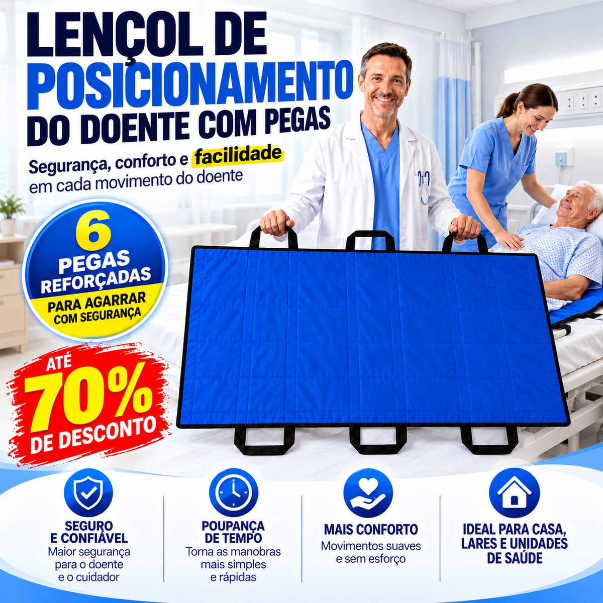 🎁 70% DE DESCONTO |  Placa de transferência de pacientes com 6 pegas reforçadas, almofada médica multifuncional para camas, idosos
