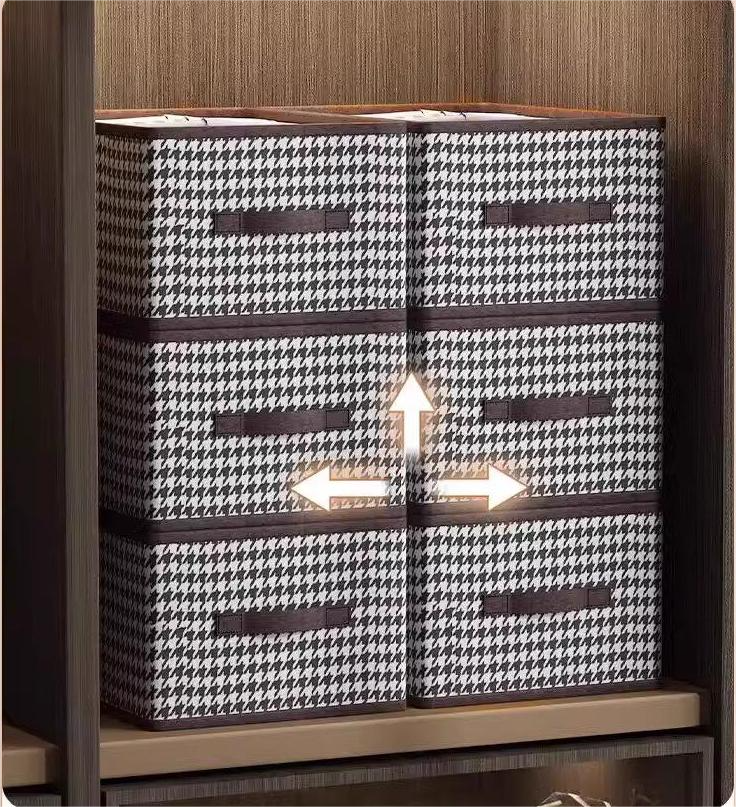 Caixa De Arrumação Com Padrão Houndstooth, Prática E Dobrável (40 cm x 28 cm x 20 cm)