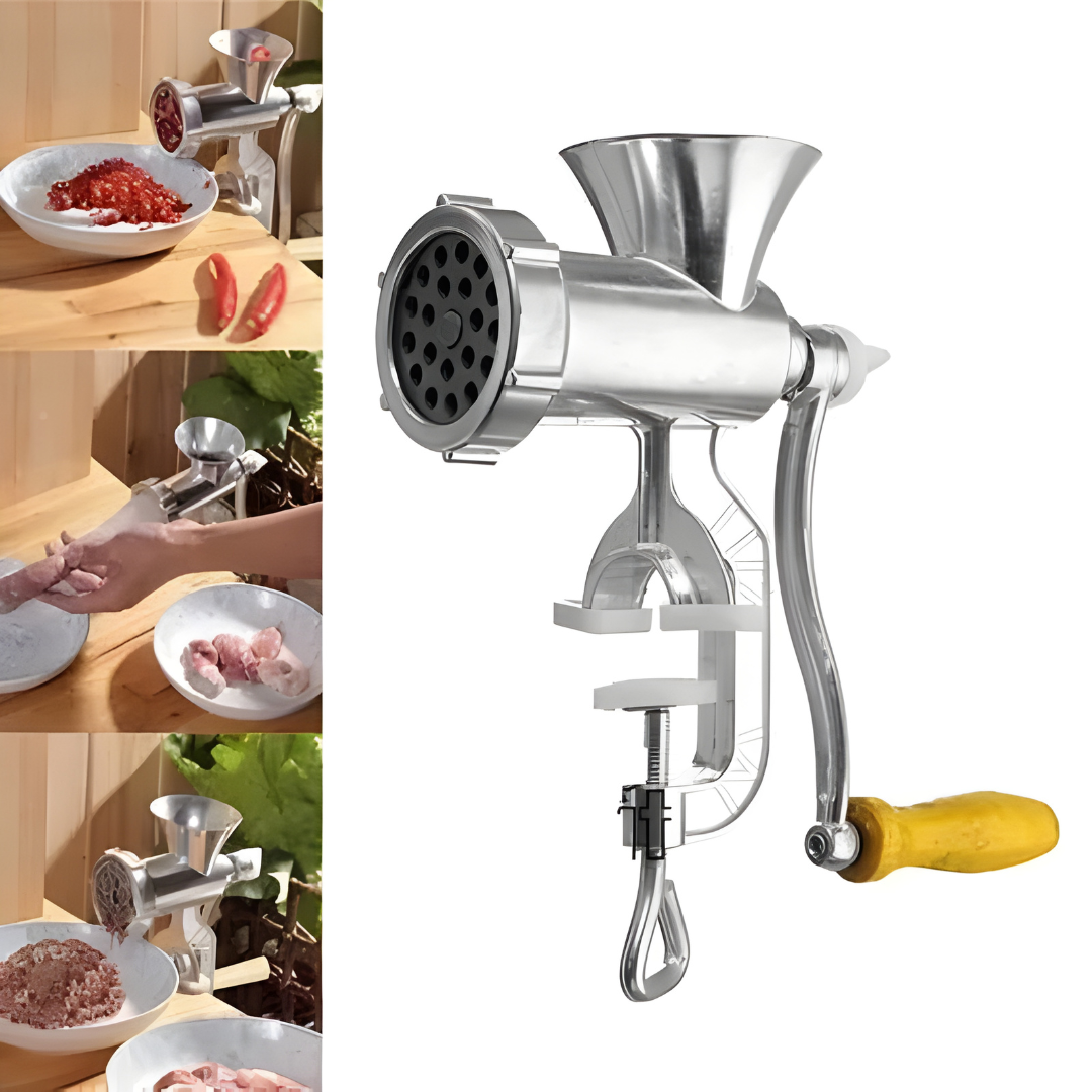 ⚡Picador de carne manual doméstico com acessório para enchidos, compacto e prático