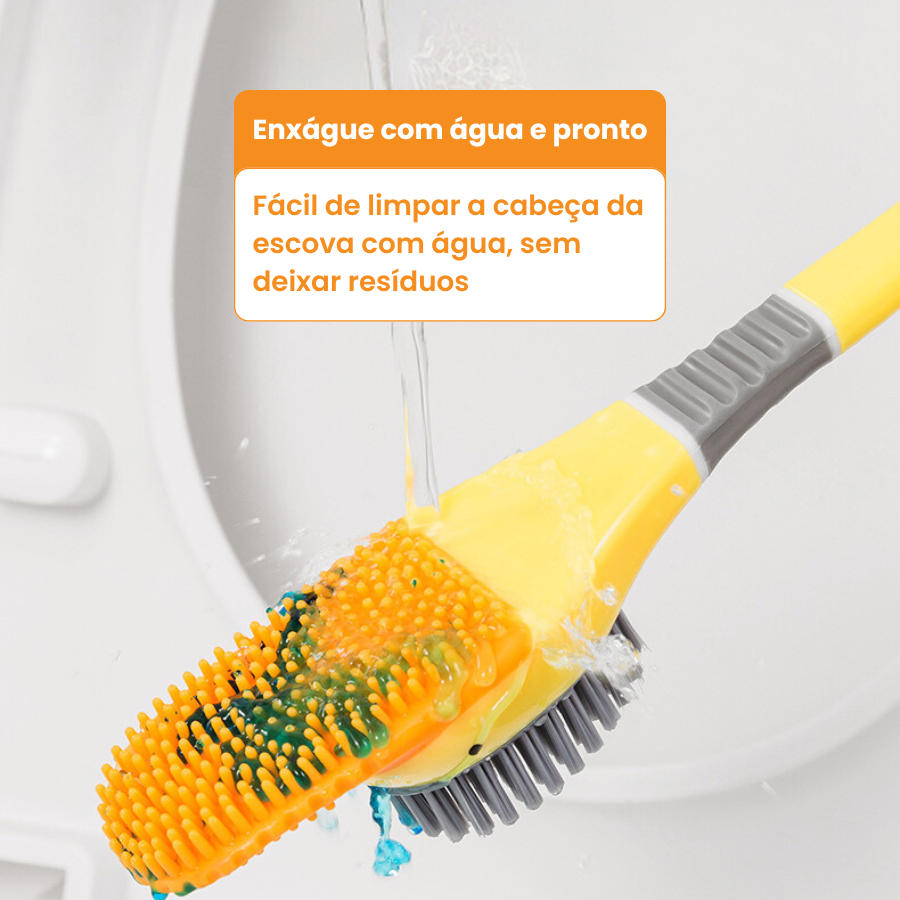 Conjunto de escova de banheiro com cabo longo em forma de pato, com suporte de parede sem necessidade de perfuração (LTT)