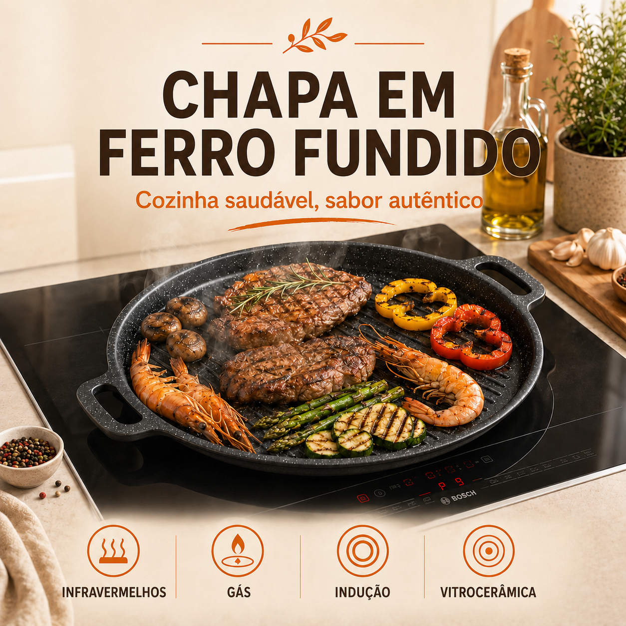 Frigideira Antiaderente de Pedra Maifan 6 Camadas – Todos os Tipos de Fogão (Indução, Gás e Vitrocerâmica)