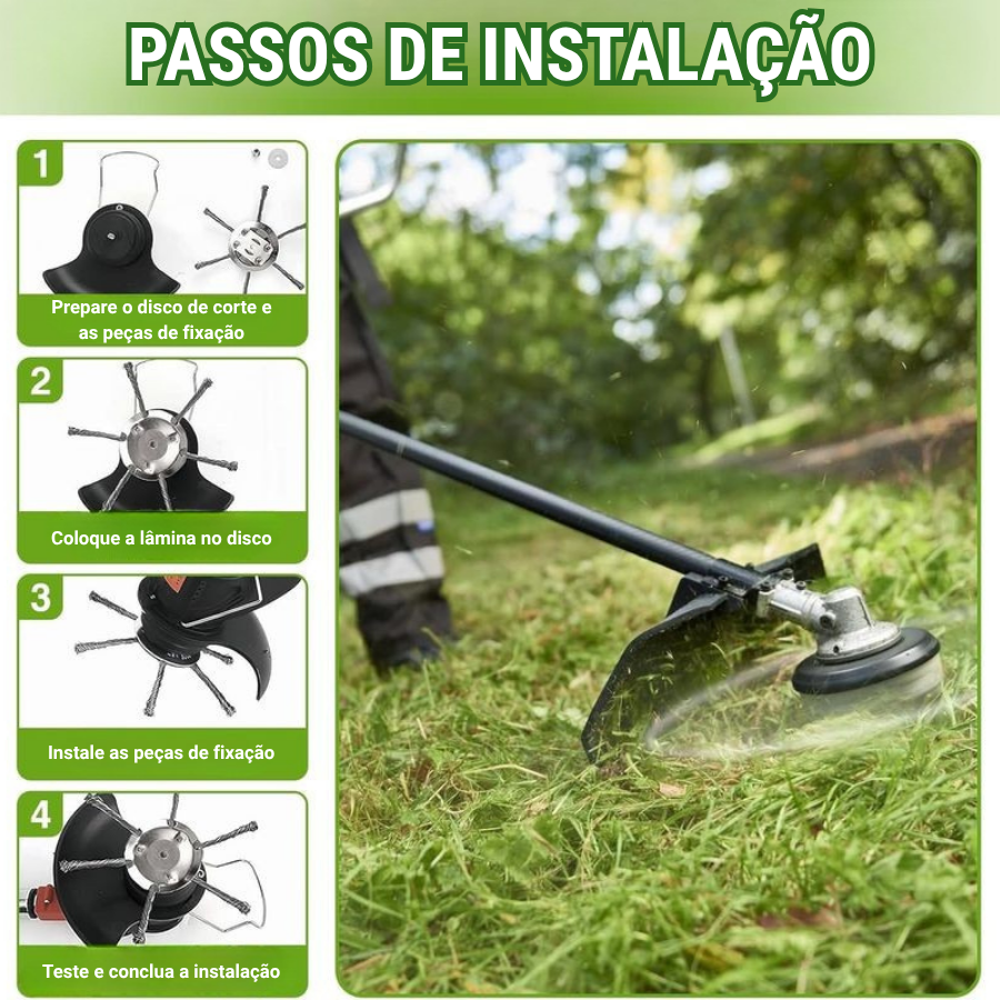 🇵🇹 A cabeça do cortador de relva possui 6 lâminas em aço inoxidável (Acessórios incluídos)