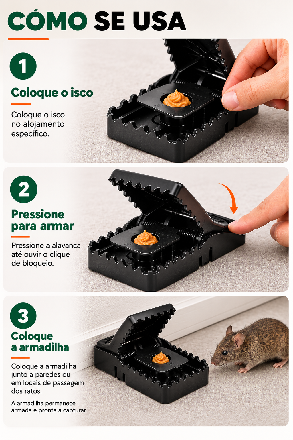 🇵🇹 Ratoeira de Mola | Disparo Rápido · Sem Veneno · Reutilizável