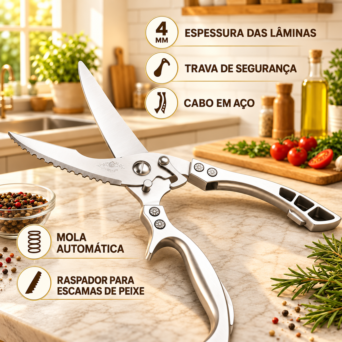 🎁 70% DE DESCONTO | Tesoura de aço premium importado da República Federal da Alemanha