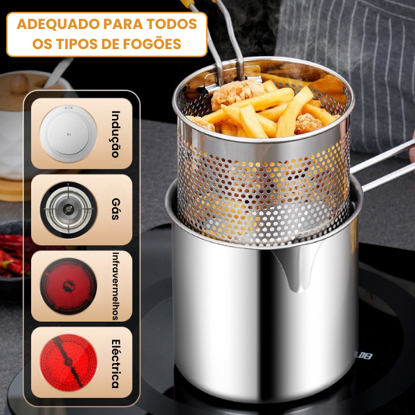 🇵🇹 Panela Fritadeira De 1.2L Em Aço Inoxidável 304 Alemão, Compatível Também Com Fogões De Infravermelhos