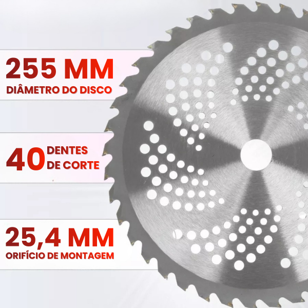 Disco De Corte Especializado Para Relva, 40 Dentes Em Carboneto De Tungsténio (Inclui Acessórios)