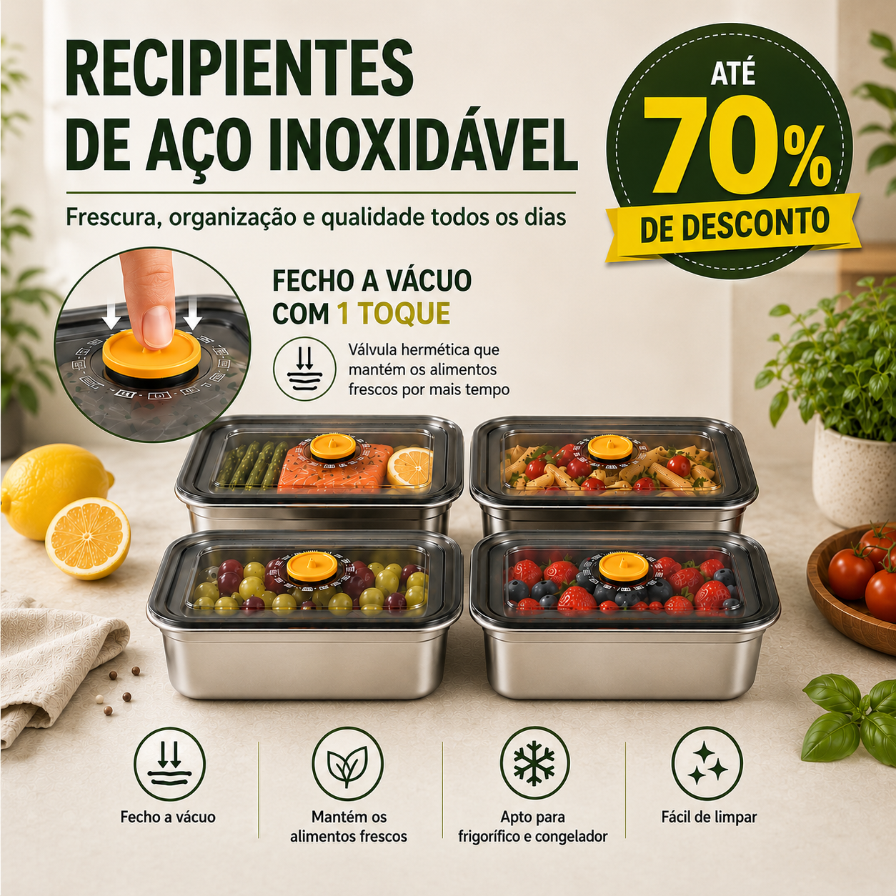 [6+🎁3 grátis] Caixa de comida a vácuo de aço inoxidável antibacteriano 316 (19*13,5*5,5cm)