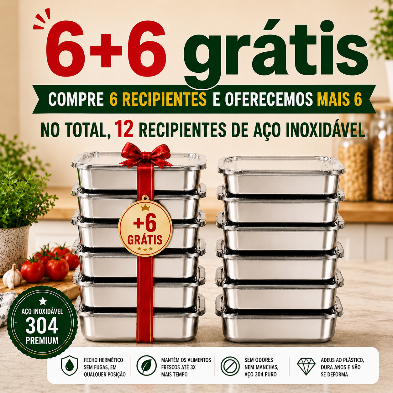 🎁 70% DE DESCONTO | Caixa Hermética em Aço Inoxidável 304