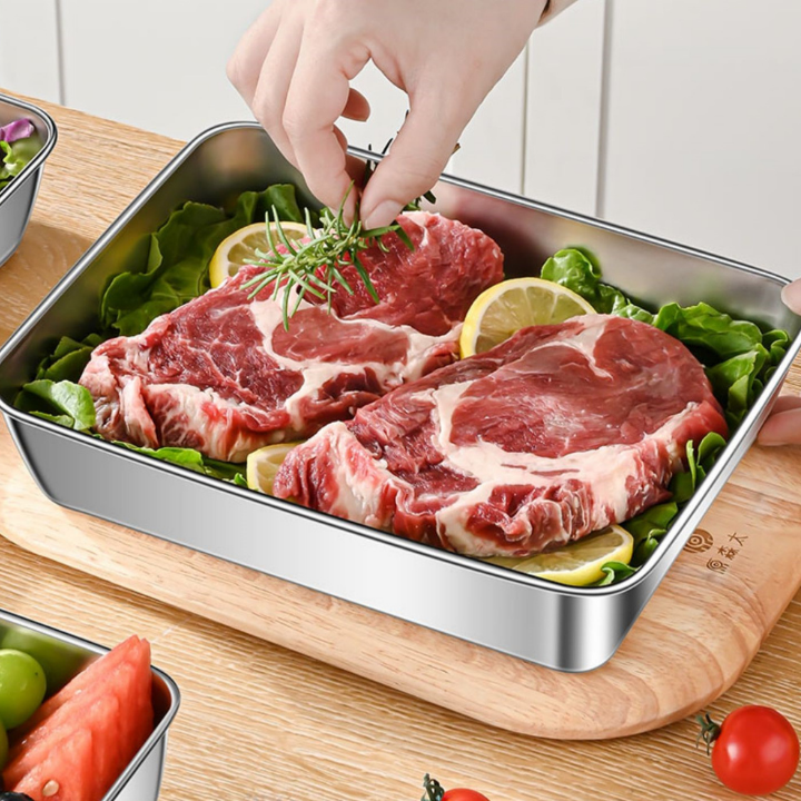 Conjunto de 3 recipientes para alimentos em aço inoxidável (22 x 15 x 6 cm)