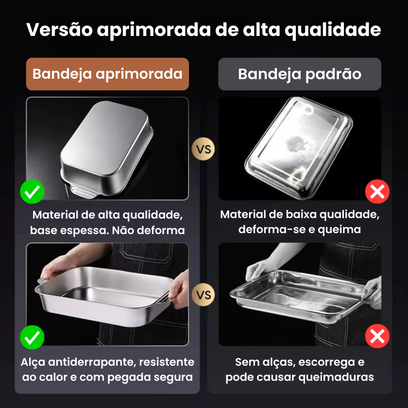 🇵🇹 Bandeja de cozedura direta em aço inoxidável 304 maciço da Alemanha (3,5 Litros)