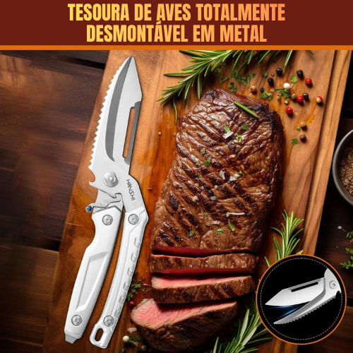 Tesoura de Aves Desmontável de Importação Alemã – Multifuncional para Frango, Ossos, Carne, Peru e Peixe