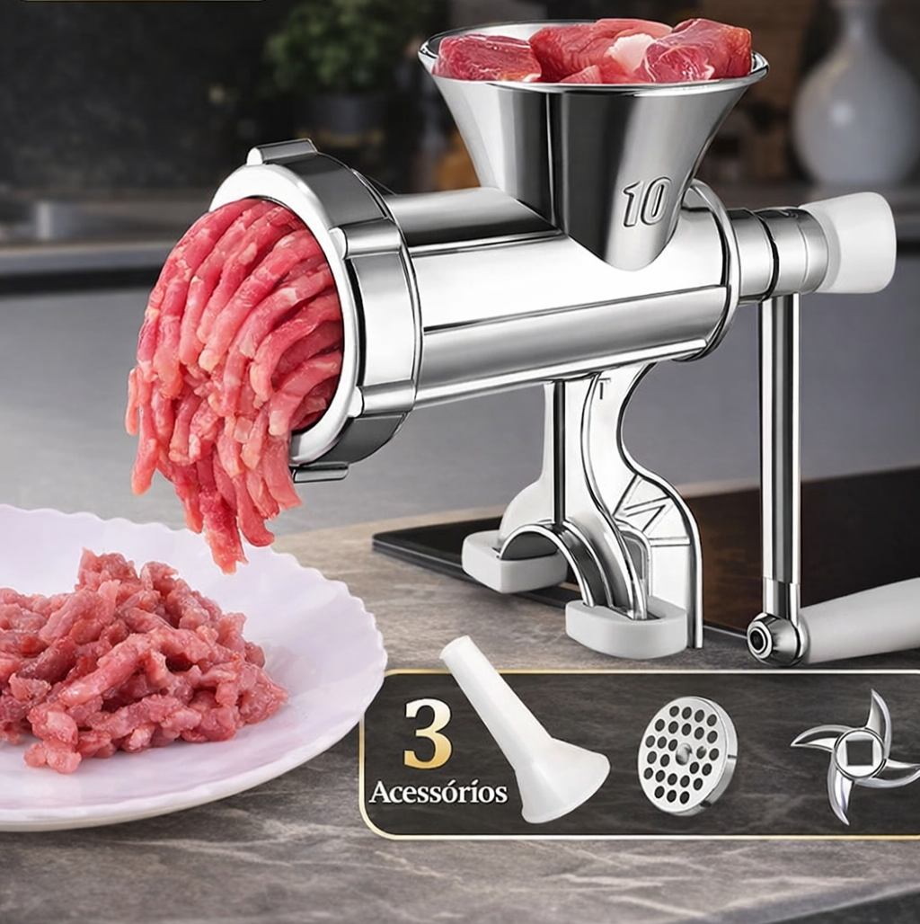 Moedor de Carne Manual com Enchideira — Faz Chouriço em Casa, Sem Esforço