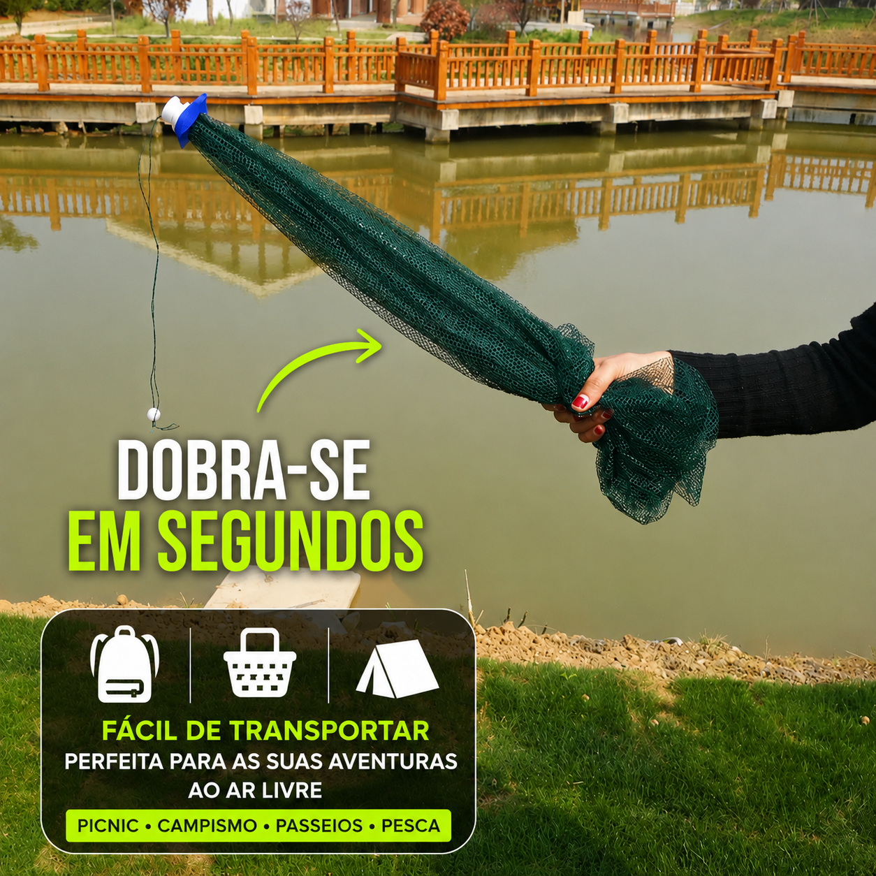 ✨Rede armadilha de pesca dobrável 96 cm | 16 entradas | Água doce