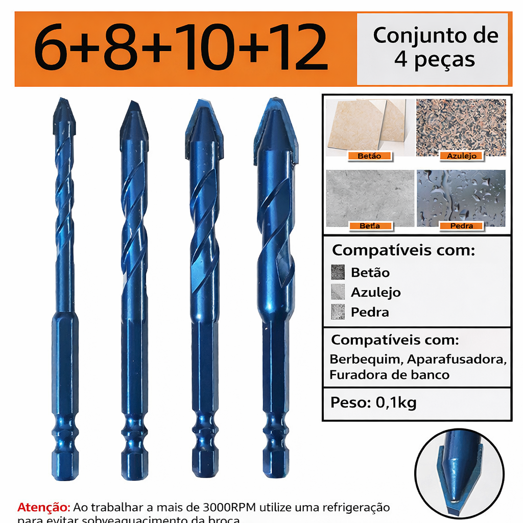 💥70% DE DESCONTO | Conjunto De 4 Brocas De Titânio Multifuncionais (4 Tamanhos 6/8/10/12 MM)