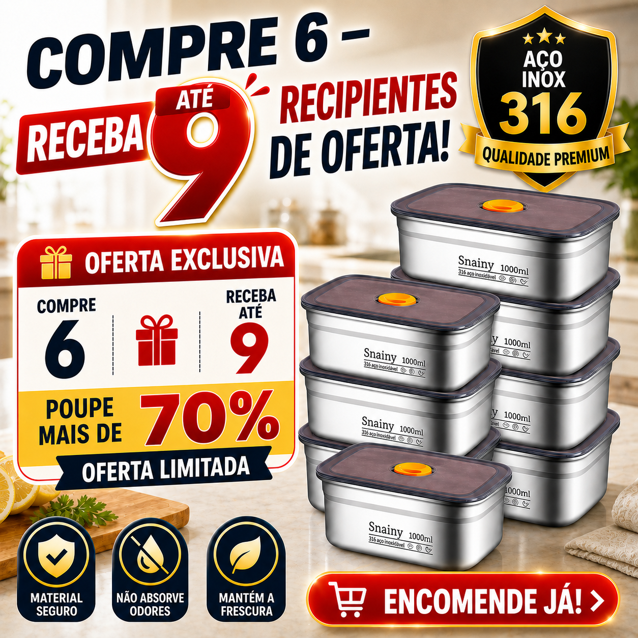 Caixa De Comida A Vácuo De Aço Inoxidável Antibacteriano 316 (19*13,5*5,5cm)