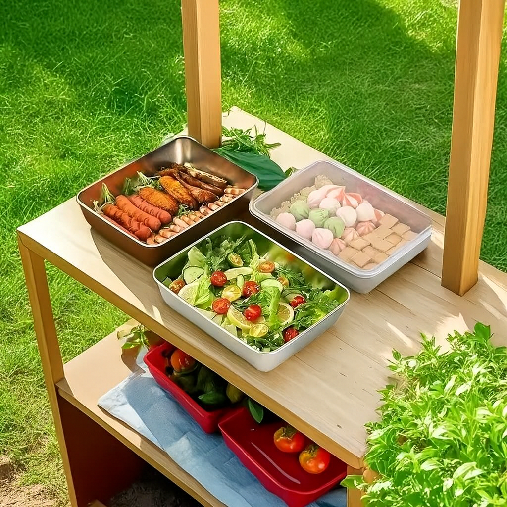 🍱Bandeja de Aço Inoxidável 304 com Tampa Hermética 2000ML