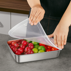Bandeja de Aço Inoxidável 304 com Tampa Hermética (2,1 L – 25,5 × 19,7 × 5,7 cm) | 70% DE DESCONTO!