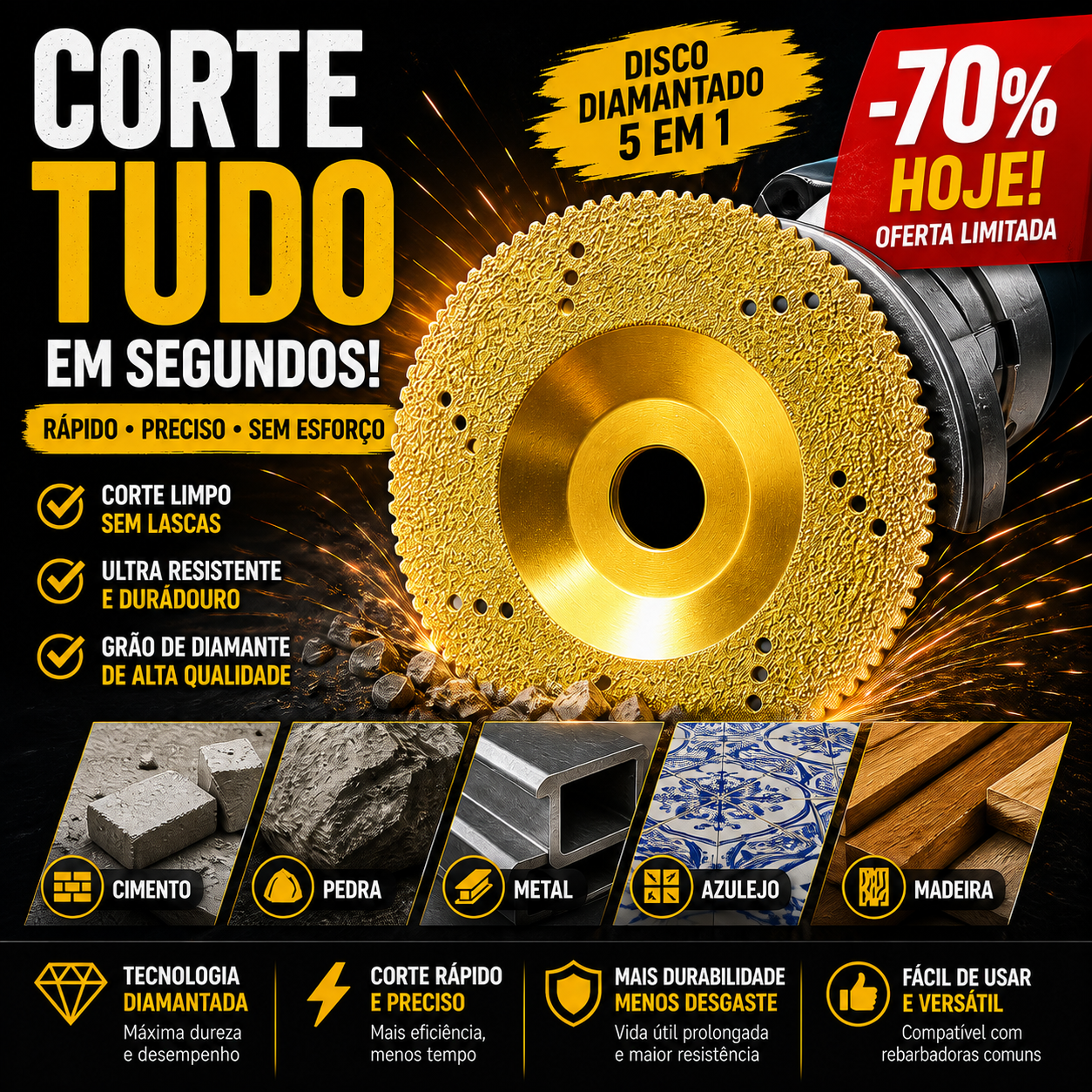Disco Diamantado 5 em 1 – Corta, Lixa e Molda em Segundos
