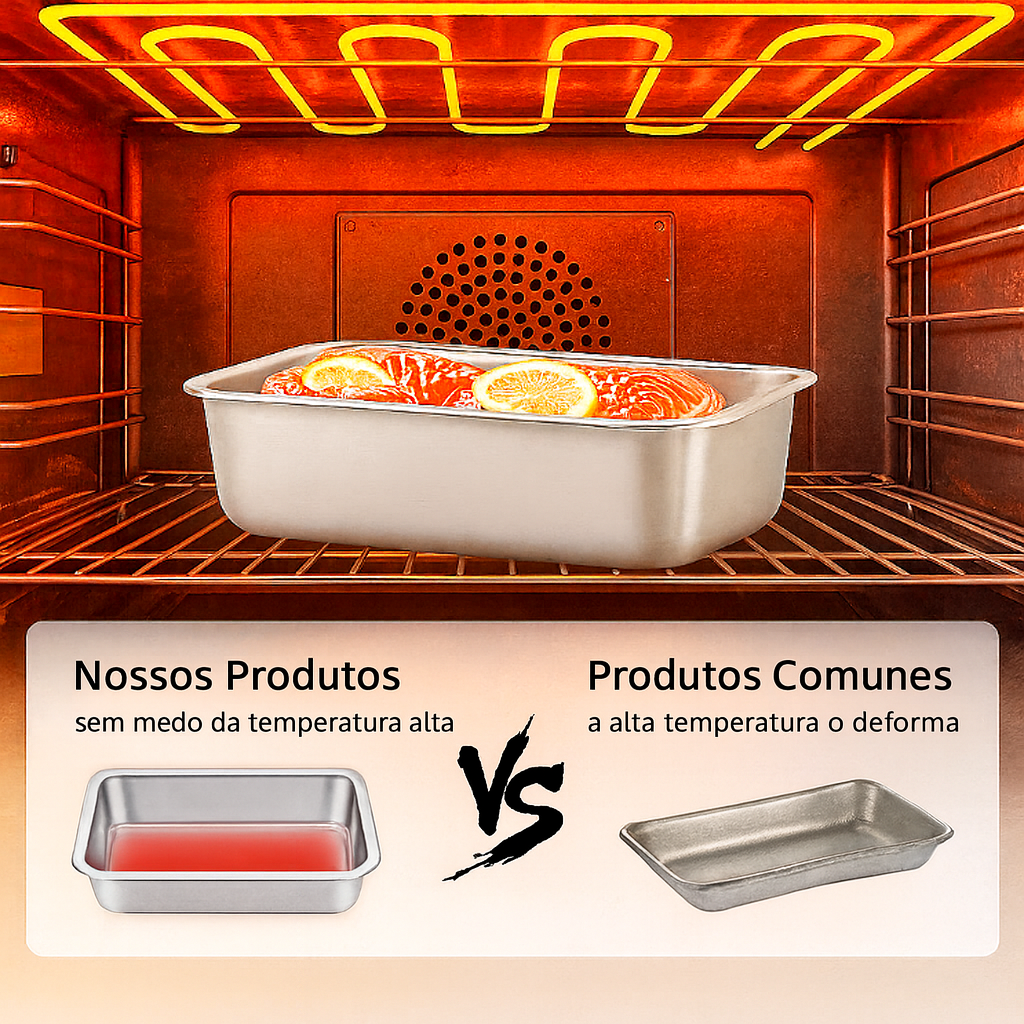 Bandeja de Aço Inoxidável 304 com Tampa Hermética (2,1 L – 25,5 × 19,7 × 5,7 cm) | 70% DE DESCONTO!