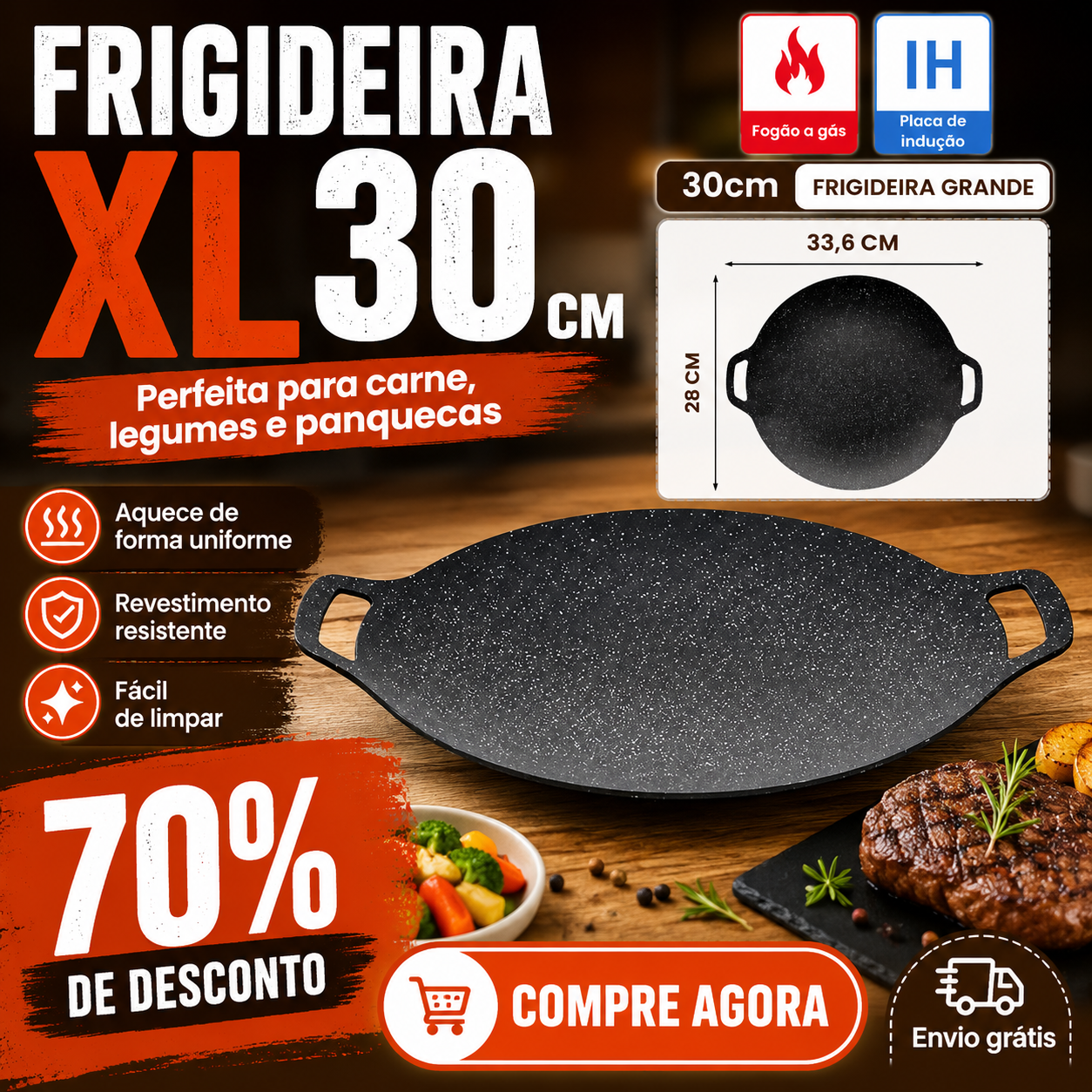 Frigideira Maifan Antiadherente 6 Camadas Compatível com Fogão de Indução IH