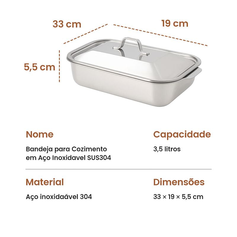 Panela de Aço Inoxidável Maciço 304 (3,5 L) – Apta para Todos os Tipos de Fogão | 70% de Desconto!