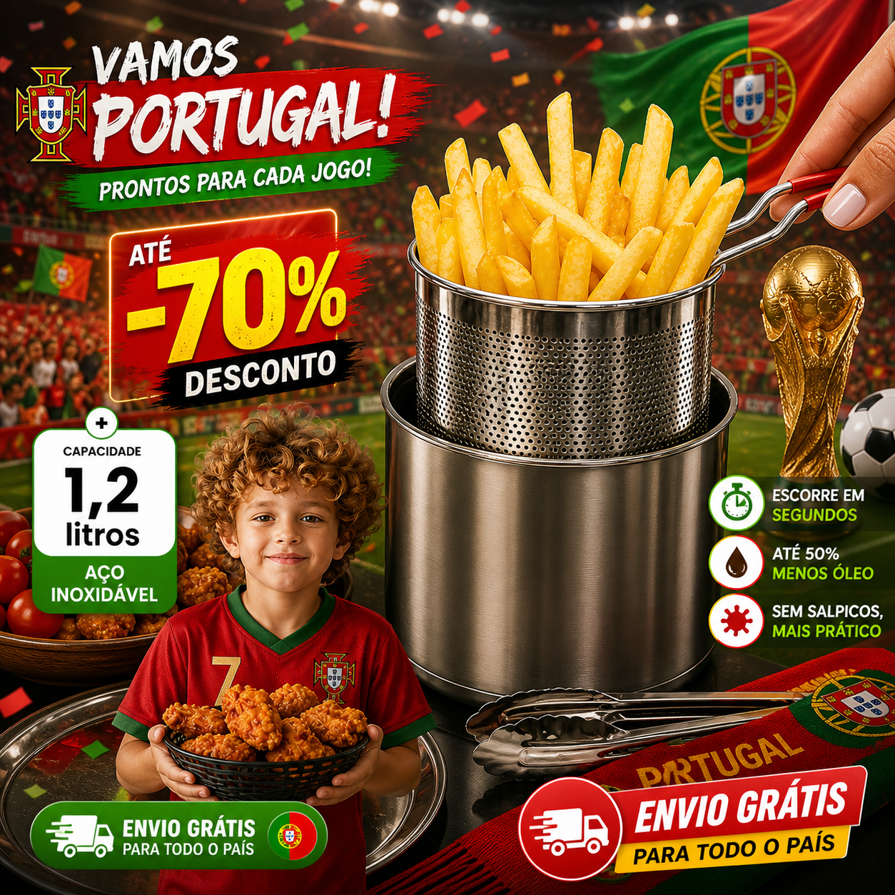 🇵🇹 Panela Fritadeira De 1.2L Em Aço Inoxidável 304 Alemão, Compatível Também Com Fogões De Infravermelhos