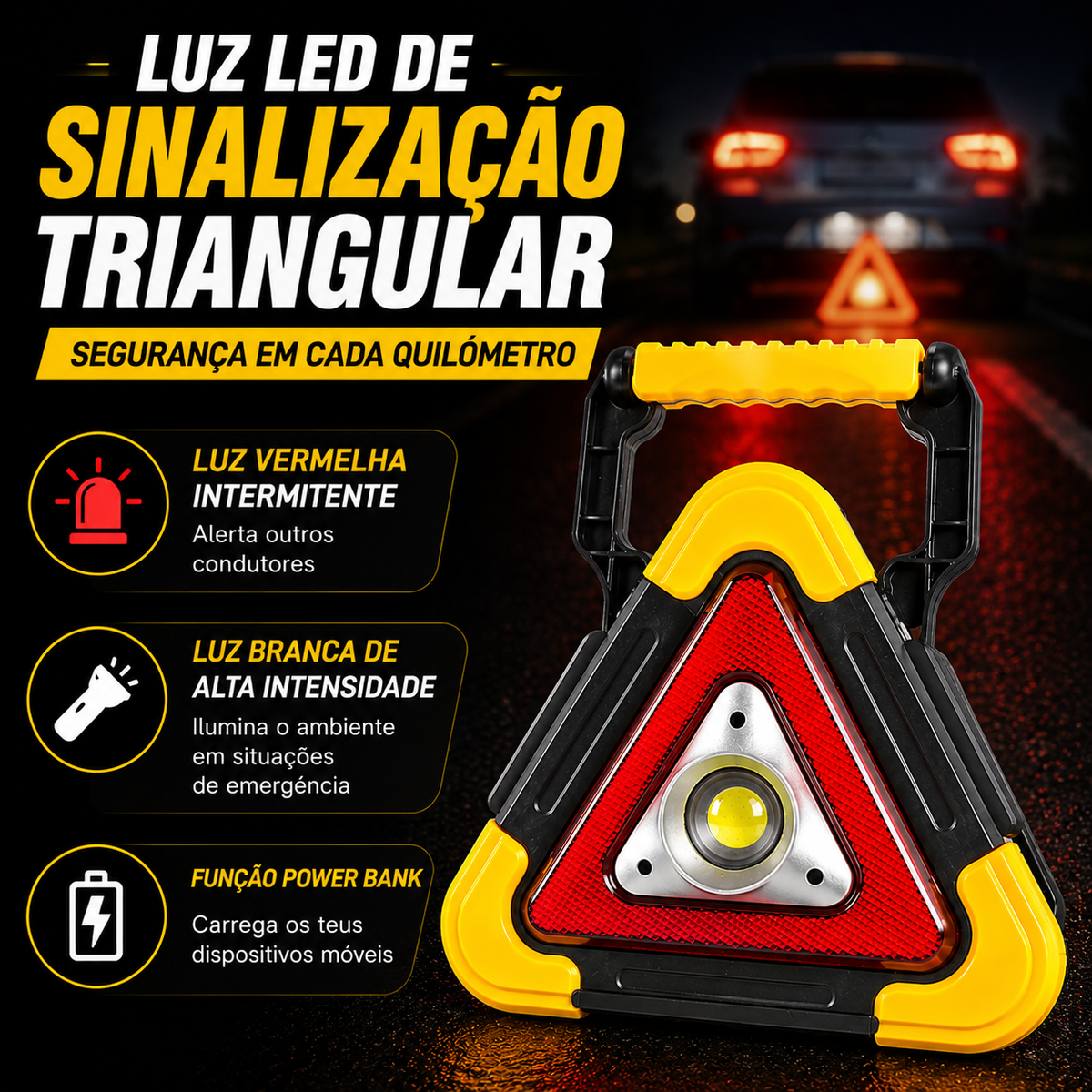 🚨 (SUPER OFERTA) Triângulo De Emergência Para Automóvel Com Luz LED Integrada