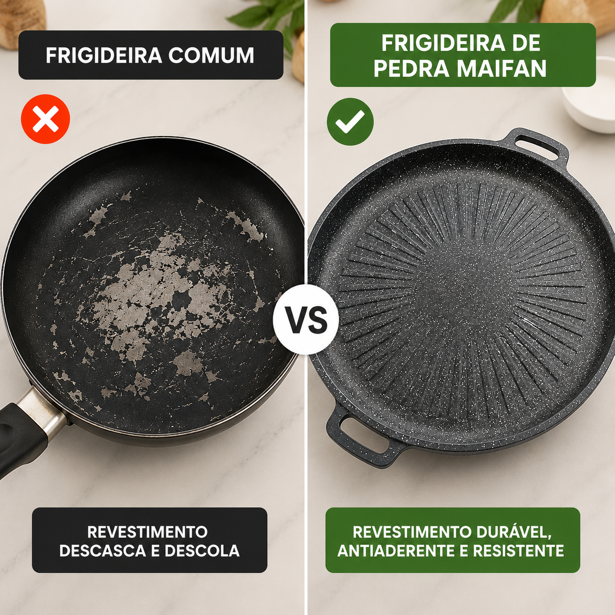 🍳 Frigideira de pedra Maifan 100% natural com superfície antiaderente