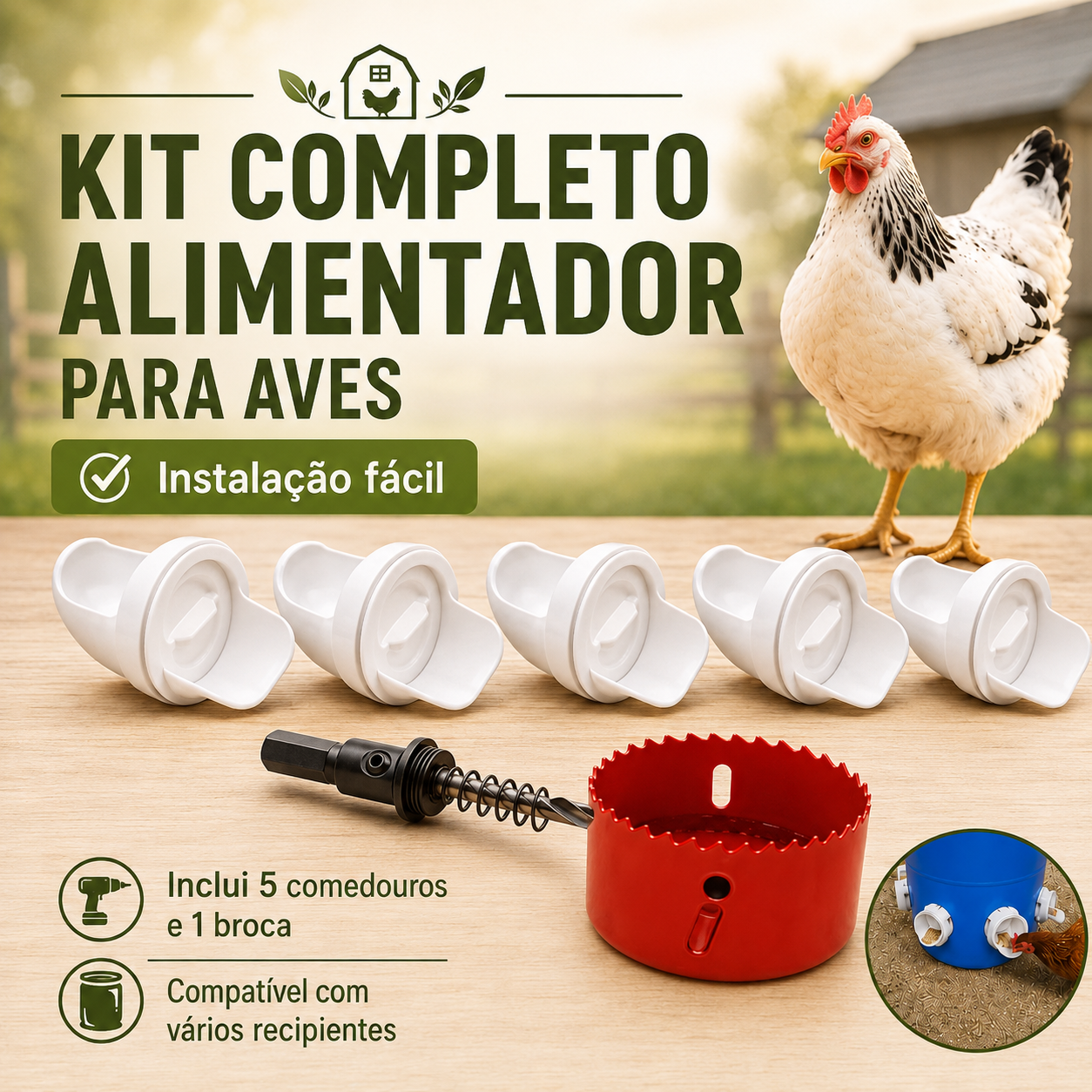 🐓 Kit Alimentador Para Aves De Capoeira