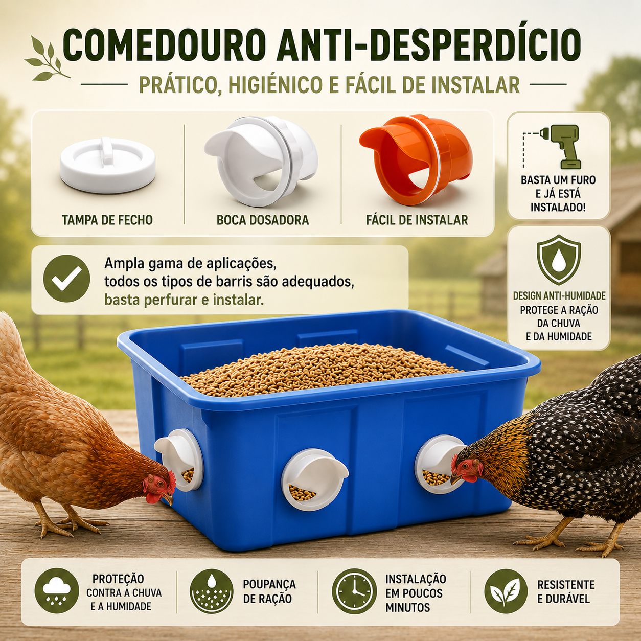 🐓 Kit Alimentador Para Aves De Capoeira