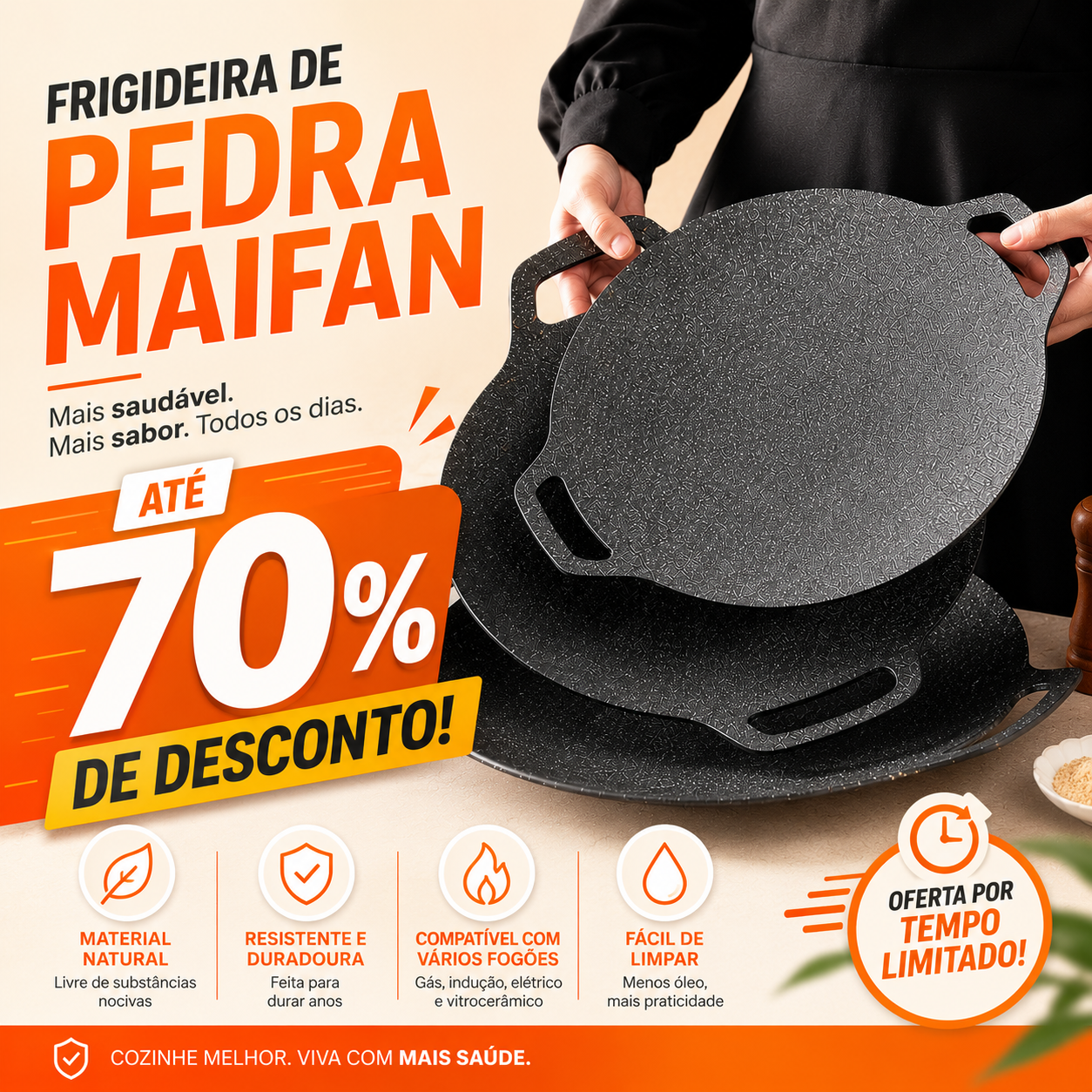 🍳 Frigideira de pedra Maifan antiaderente de 6 camadas compatível com fogões de indução IH