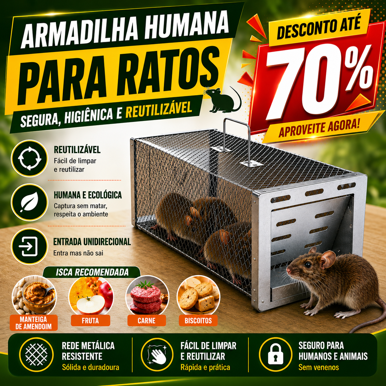 🐭 BestSeller™ - Gaiola Armadilha Humana Para Ratos, Ratinhos E Esquilos Vivos
