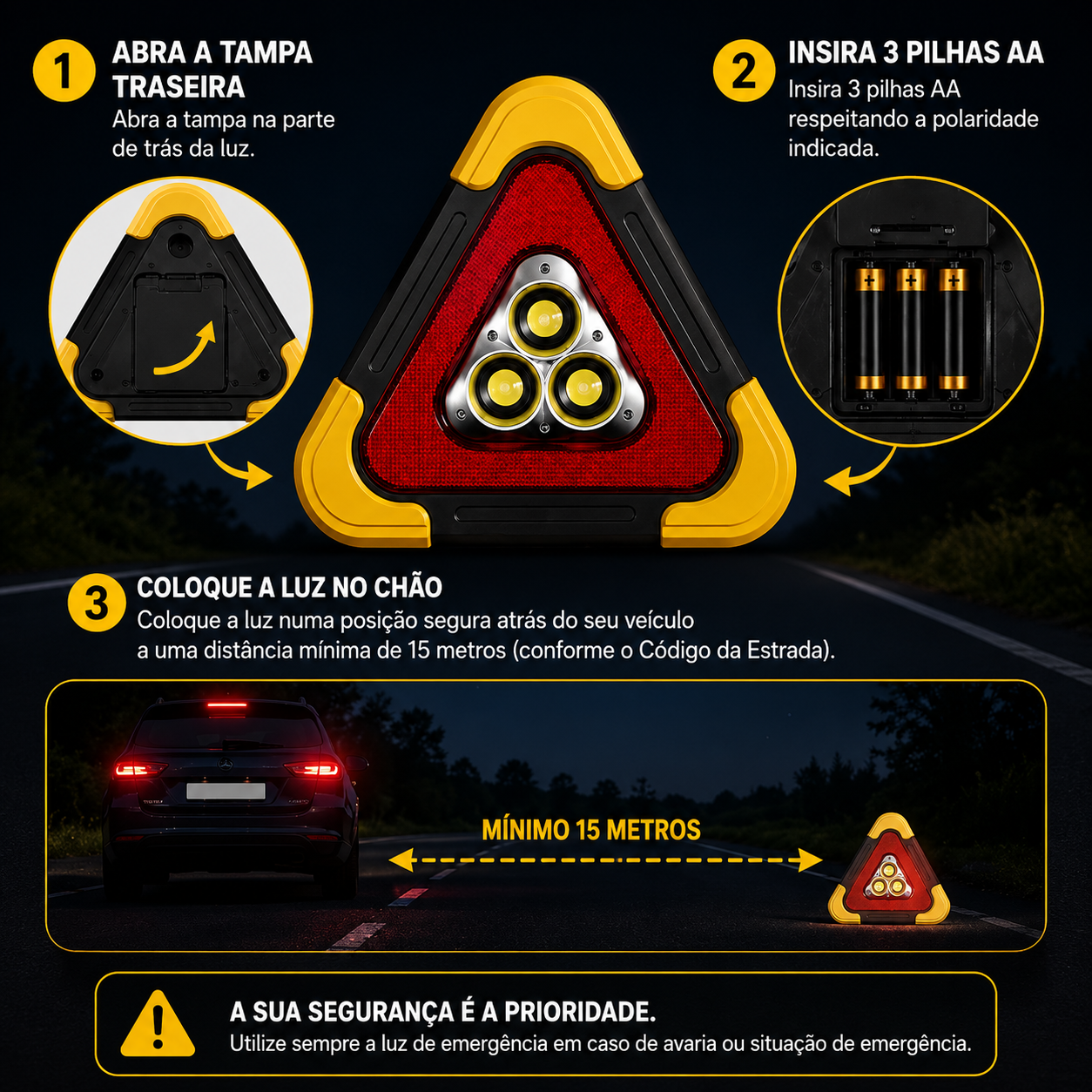 🚨 (SUPER OFERTA) Triângulo De Emergência Para Automóvel Com Luz LED Integrada