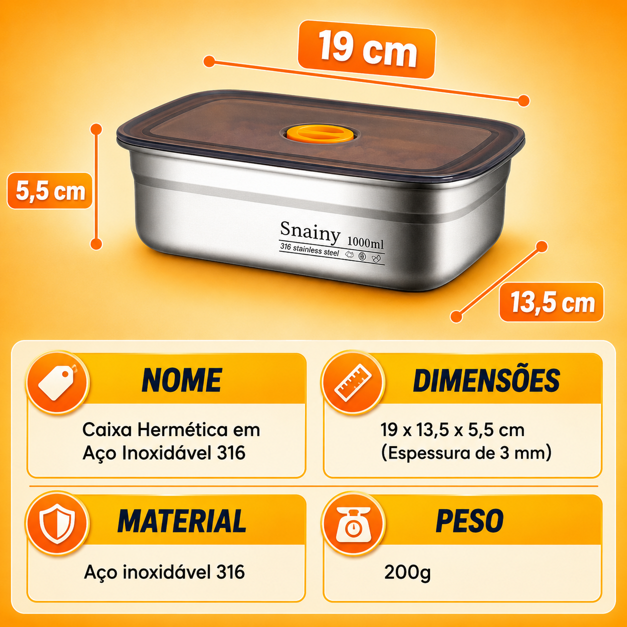 🥘 Caixa para alimentos em aço inoxidável 316