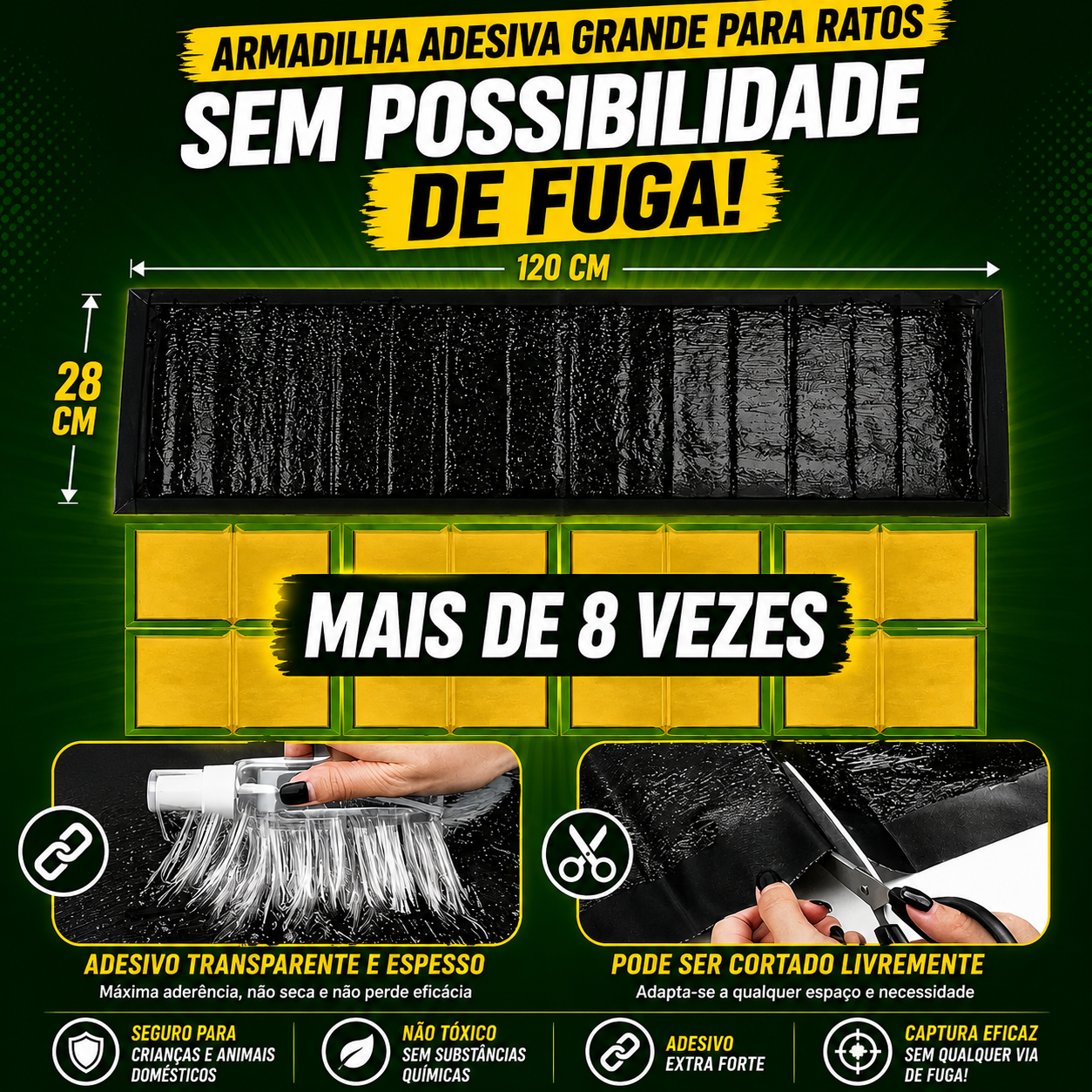 🐁 Armadilhas Adesivas Profissionais – Extra Grandes para Capturar Mais Rápido (1,2M x 28cm)