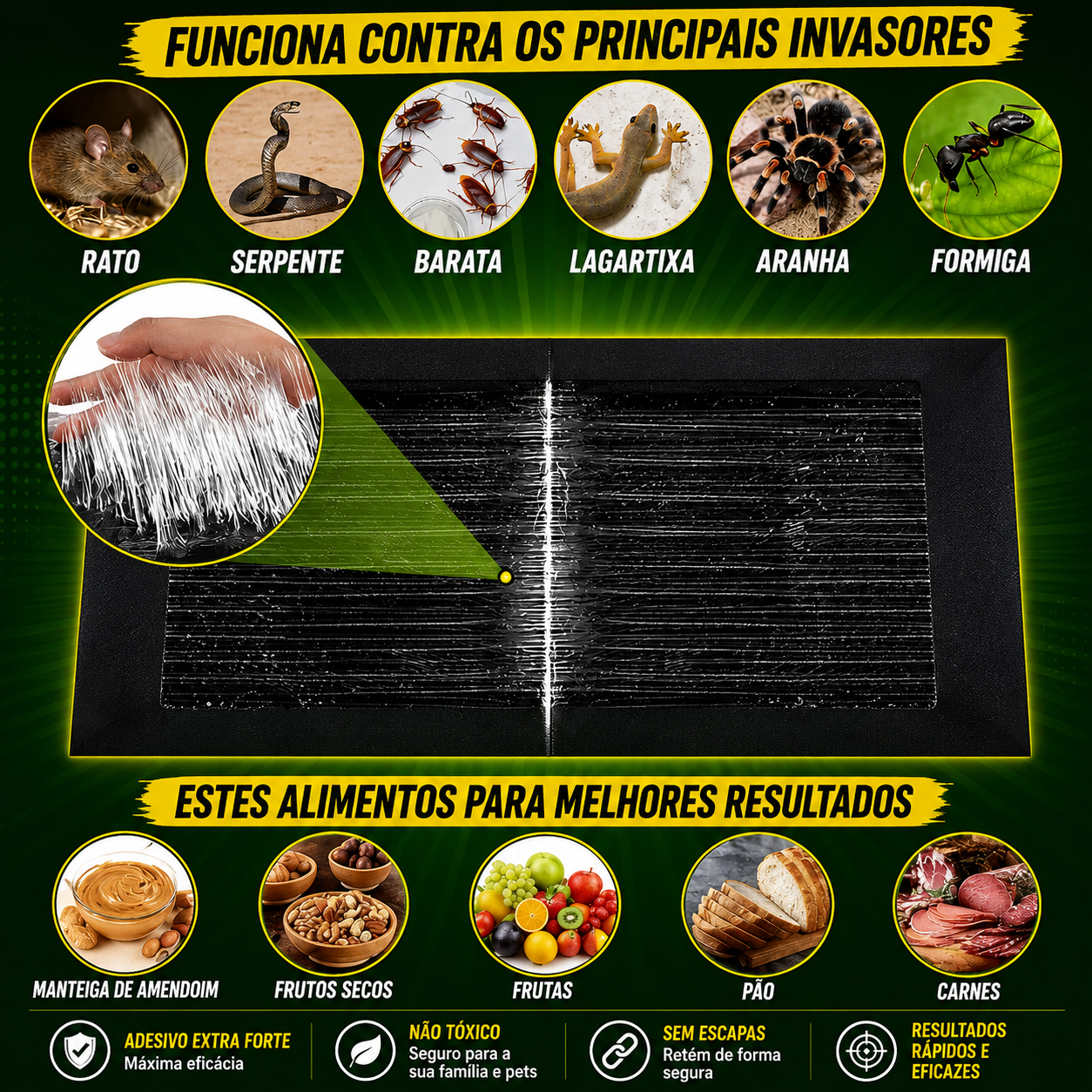 🐁 Armadilhas Adesivas Profissionais – Extra Grandes para Capturar Mais Rápido (1,2M x 28cm)
