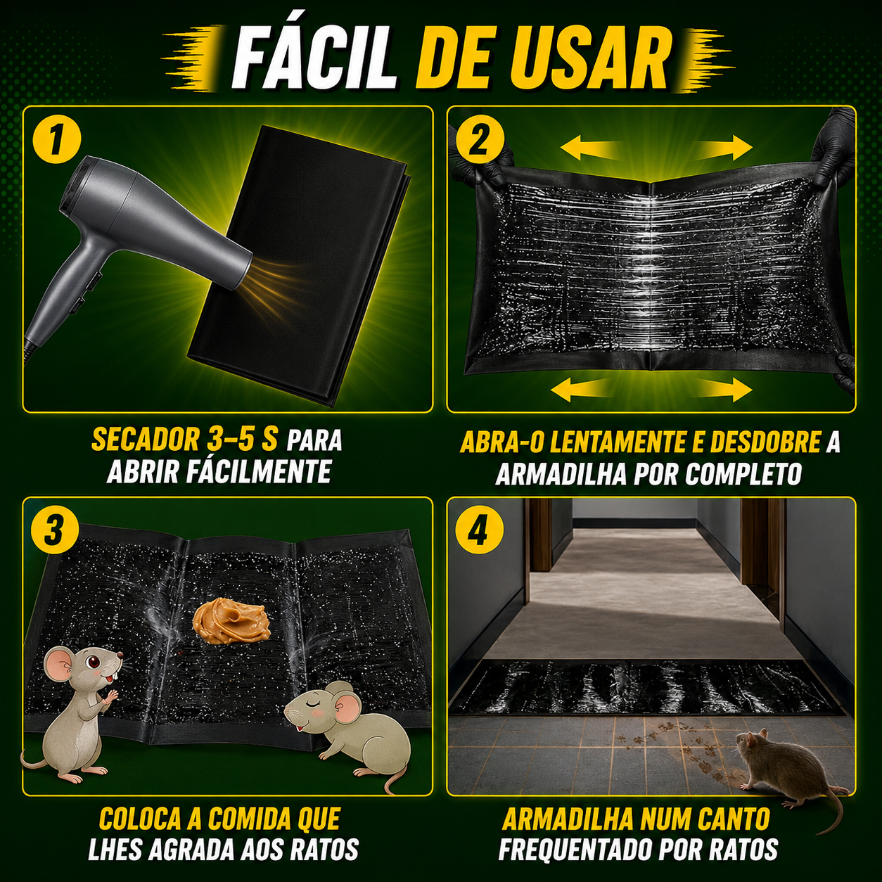 🐁 Armadilhas Adesivas Profissionais – Extra Grandes para Capturar Mais Rápido (1,2M x 28cm)