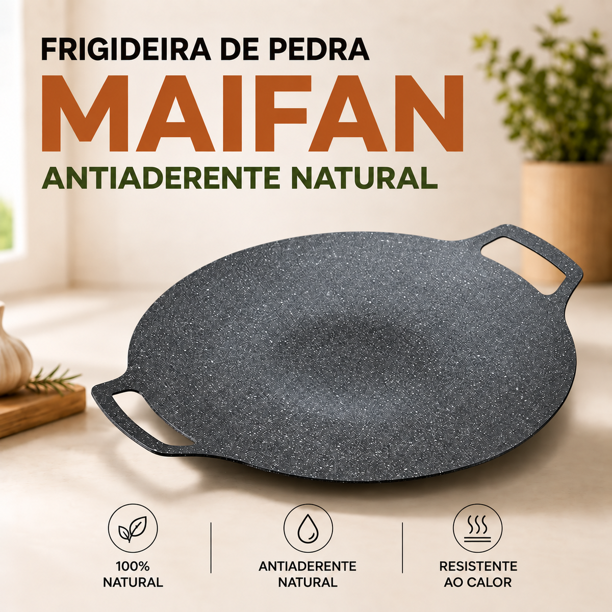 🍳 Frigideira de pedra Maifan antiaderente de 6 camadas compatível com fogões de indução IH (Copy)