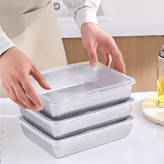 ⚡ Bandeja de Aço Inoxidável 304 com Tampa Hermética (2,1 L – 26 × 20 × 6 cm)