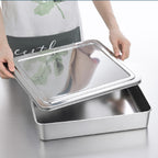 Tabuleiro grande com tampa em aço inoxidável para guardar alimentos (2000ml)